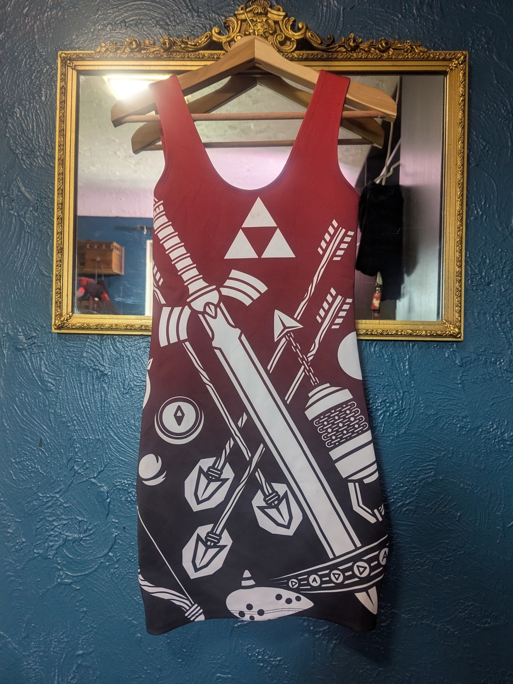 Zelda Red Ombre Bodycon Gamer Tank Dress with Sword & Arrow Print